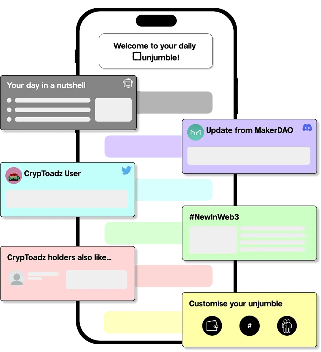 unjumble's personalised digests displayed on an iPhone